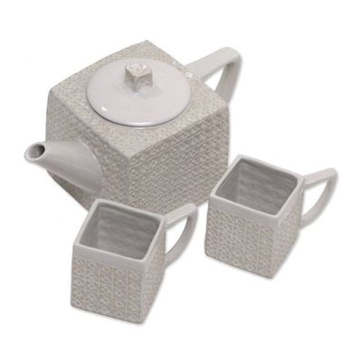 Alternate image for Textured Square White Ceramic Tea Set from Java White Kawung Wedang