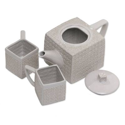 Alternate image for Textured Square White Ceramic Tea Set from Java White Kawung Wedang