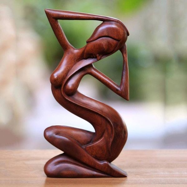 Alternate image for Suar Wood Female Form Sculpture Bathing at the River