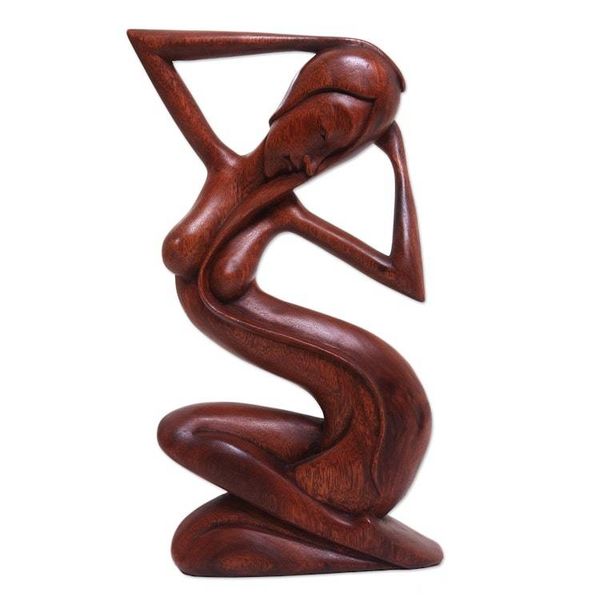 Alternate image for Suar Wood Female Form Sculpture Bathing at the River