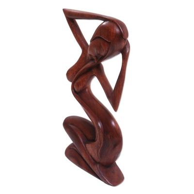 Alternate image for Suar Wood Female Form Sculpture Bathing at the River