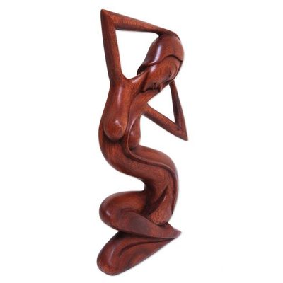 Alternate image for Suar Wood Female Form Sculpture Bathing at the River