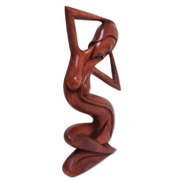 Alternate image for Suar Wood Female Form Sculpture Bathing at the River