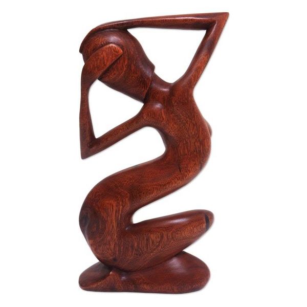 Alternate image for Suar Wood Female Form Sculpture Bathing at the River