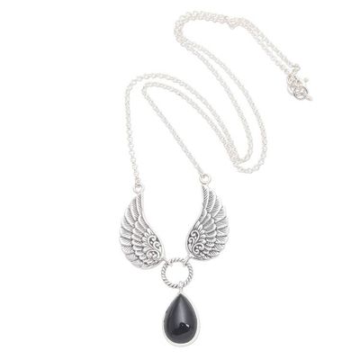 Alternate image for Black Onyx and Sterling Silver Wings Pendant Necklace Fanciful Flight