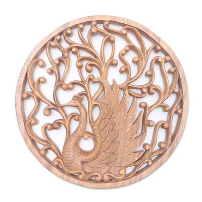 Alternate image for Hand Crafted Suar Wood Swan Relief Panel Goddess Swan