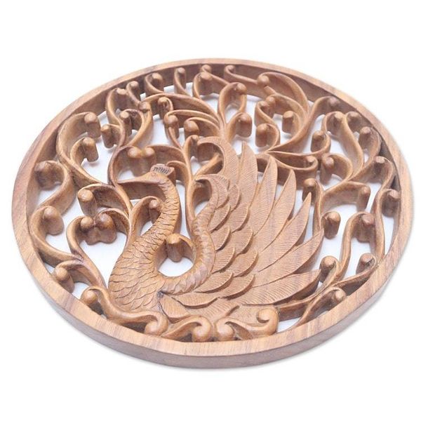 Alternate image for Hand Crafted Suar Wood Swan Relief Panel Goddess Swan