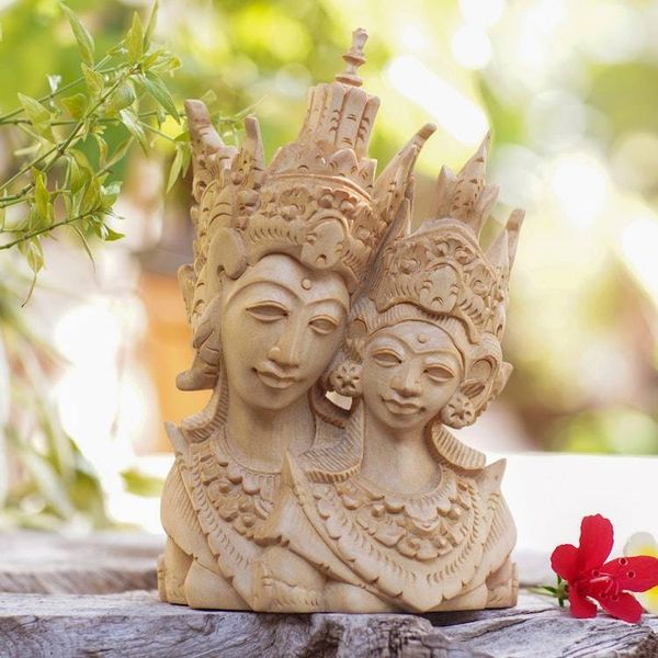Alternate image for Rama and Sita Hand Carved Crocodile Wood Sculpture Rama and Sita Portrait