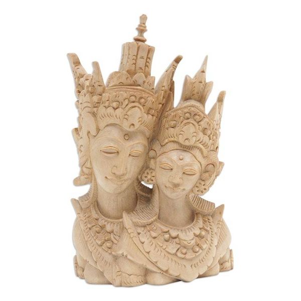 Alternate image for Rama and Sita Hand Carved Crocodile Wood Sculpture Rama and Sita Portrait