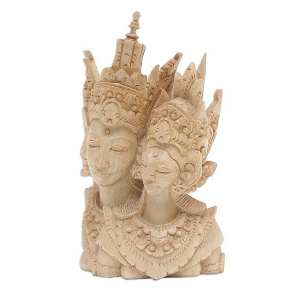 Alternate image for Rama and Sita Hand Carved Crocodile Wood Sculpture Rama and Sita Portrait