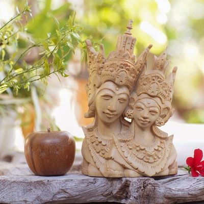 Alternate image for Rama and Sita Hand Carved Crocodile Wood Sculpture Rama and Sita Portrait