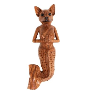 Primary image for Suar Wood Mermaid Dog Wall Sculpture from Bali Mermaid Dog