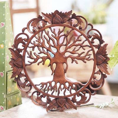Primary image for Hand Carved Suar Wood Tree Relief Panel from Bali Tree Roots