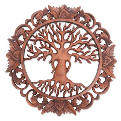 Alternate image for Hand Carved Suar Wood Tree Relief Panel from Bali Tree Roots