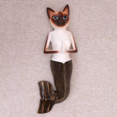 Primary image for Hand-Painted Wood Siamese Mermaid Cat Wall Sculjpture Siamese Mermaid Cat