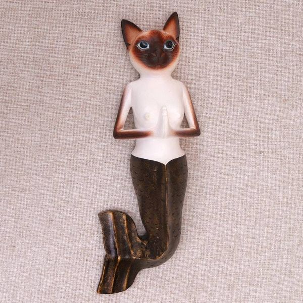 Alternate image for Hand-Painted Wood Siamese Mermaid Cat Wall Sculjpture Siamese Mermaid Cat