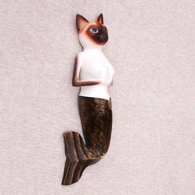 Alternate image for Hand-Painted Wood Siamese Mermaid Cat Wall Sculjpture Siamese Mermaid Cat