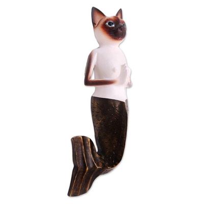 Alternate image for Hand-Painted Wood Siamese Mermaid Cat Wall Sculjpture Siamese Mermaid Cat