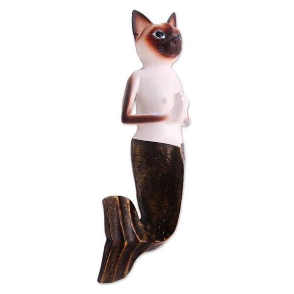 Alternate image for Hand-Painted Wood Siamese Mermaid Cat Wall Sculjpture Siamese Mermaid Cat