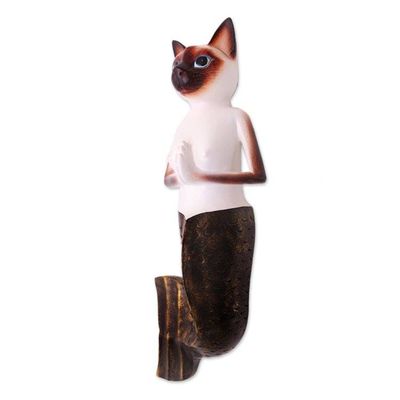 Alternate image for Hand-Painted Wood Siamese Mermaid Cat Wall Sculjpture Siamese Mermaid Cat