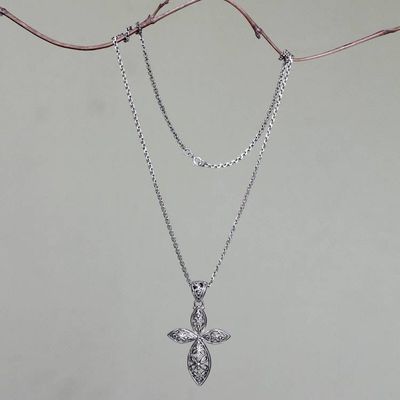 Alternate image for Handmade Javanese Style Silver Cross Necklace Kawung Rosette Cross