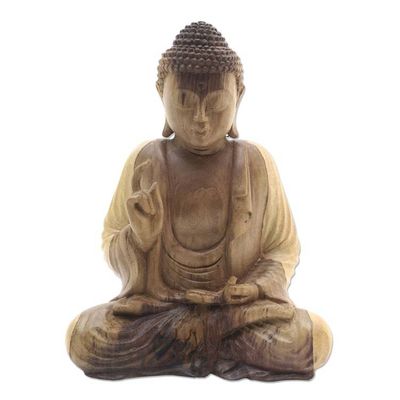 Alternate image for Hand-Carved Hibiscus Wood Buddha Sculpture from Indonesia Buddha Semedi