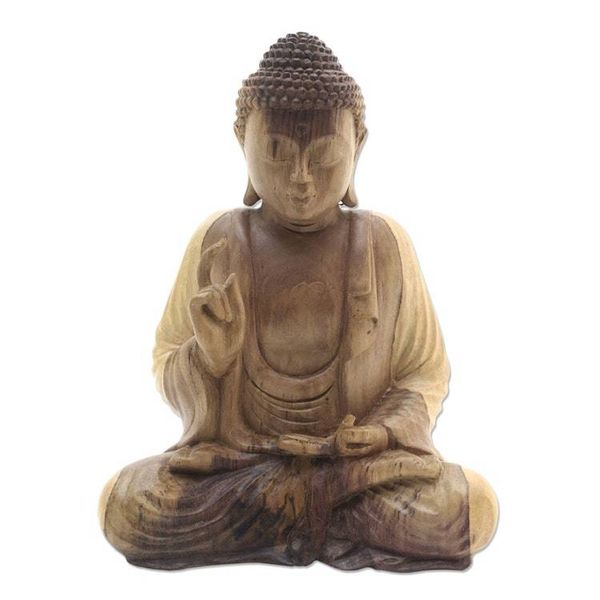 Alternate image for Hand-Carved Hibiscus Wood Buddha Sculpture from Indonesia Buddha Semedi