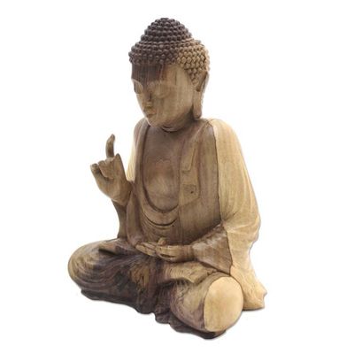 Alternate image for Hand-Carved Hibiscus Wood Buddha Sculpture from Indonesia Buddha Semedi