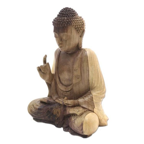 Alternate image for Hand-Carved Hibiscus Wood Buddha Sculpture from Indonesia Buddha Semedi