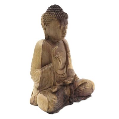 Alternate image for Hand-Carved Hibiscus Wood Buddha Sculpture from Indonesia Buddha Semedi