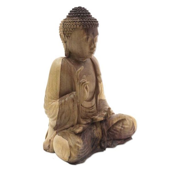 Alternate image for Hand-Carved Hibiscus Wood Buddha Sculpture from Indonesia Buddha Semedi