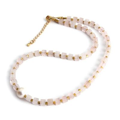 Alternate image for Gold-Accented Rose Quartz Cultured Pearl Pendant Necklace Strawberry Gin