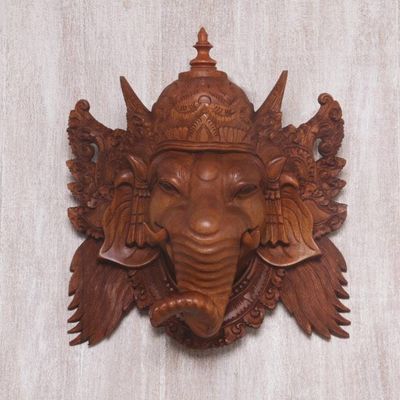 Main image for Hand Carved Balinese Suar Wood Mask of Ganesha Proud Ganesha