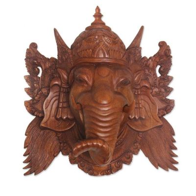 Alternate image for Hand Carved Balinese Suar Wood Mask of Ganesha Proud Ganesha