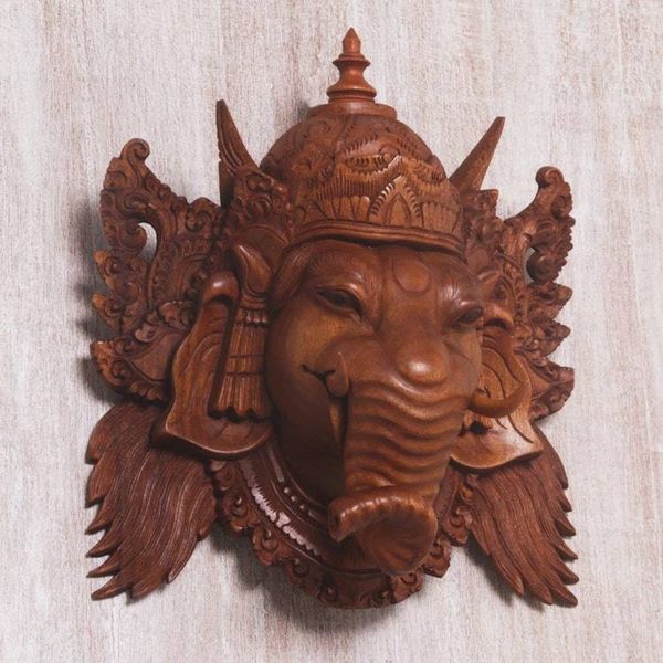 Alternate image for Hand Carved Balinese Suar Wood Mask of Ganesha Proud Ganesha