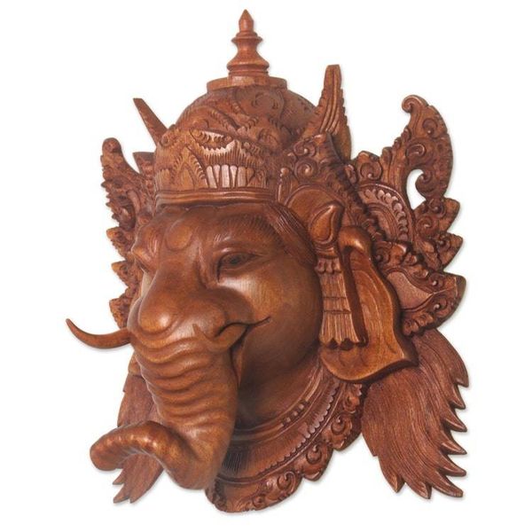 Alternate image for Hand Carved Balinese Suar Wood Mask of Ganesha Proud Ganesha