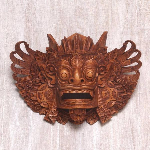 Alternate image for Hand Carved Wood Barong Mask Lion Wall Sculpture Lion Guardian Barong