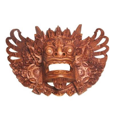 Alternate image for Hand Carved Wood Barong Mask Lion Wall Sculpture Lion Guardian Barong