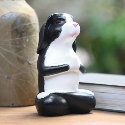 Alternate image for Meditating Rabbit Wood Sculpture from Bali Praying Rabbit