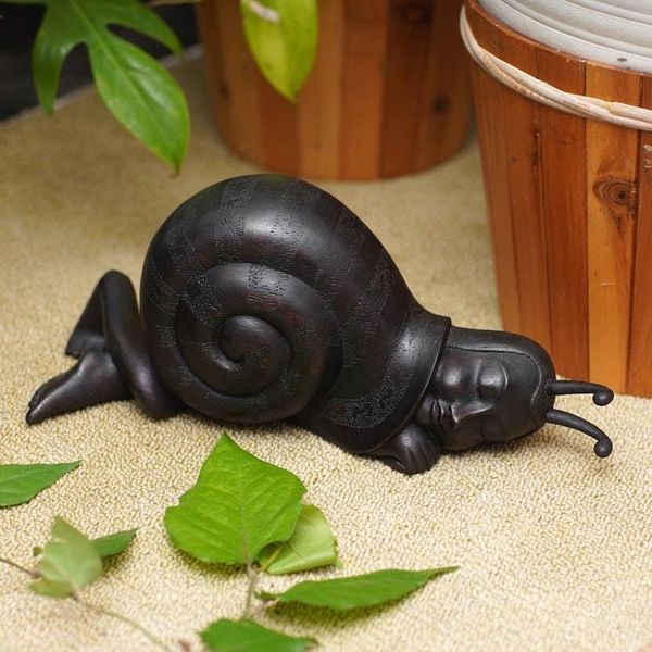 Alternate image for Hand-Carved Black Suar Wood Human-Like Snail Sculpture Tired Night Snail