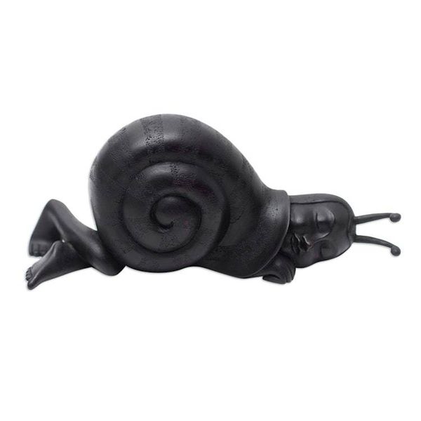 Alternate image for Hand-Carved Black Suar Wood Human-Like Snail Sculpture Tired Night Snail