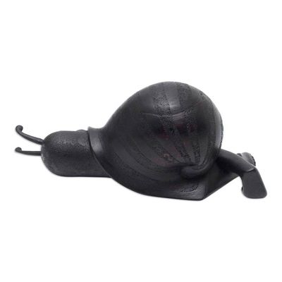 Alternate image for Hand-Carved Black Suar Wood Human-Like Snail Sculpture Tired Night Snail