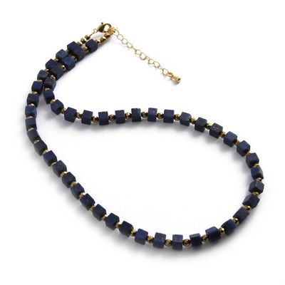 Alternate image for Strand Necklace with Cubic Lapis Lazuli Gems Gold Accents Midnight Margarita