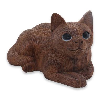 Alternate image for Charming Hand Carved Wood Sculpture of Long Haired Cat Long Haired Cat