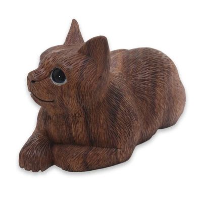 Alternate image for Charming Hand Carved Wood Sculpture of Long Haired Cat Long Haired Cat