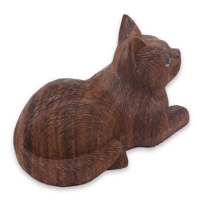 Alternate image for Charming Hand Carved Wood Sculpture of Long Haired Cat Long Haired Cat