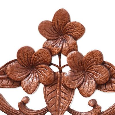 Alternate image for Handmade Floral Wood Relief Panel from Indonesia Frangipani Garland
