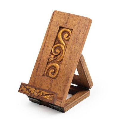 Primary image for Artisan-Made Golden and Brown Foldable Wood Phone Holder Hereafter Winds