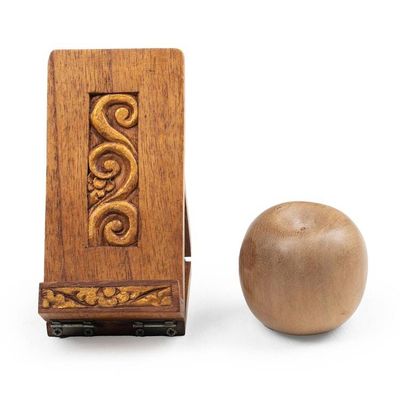 Alternate image for Artisan-Made Golden and Brown Foldable Wood Phone Holder Hereafter Winds