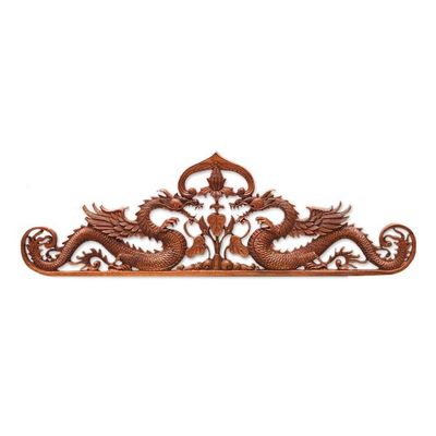 Alternate image for Hand Carved Relief Wall Sculpture Guardian Dragons